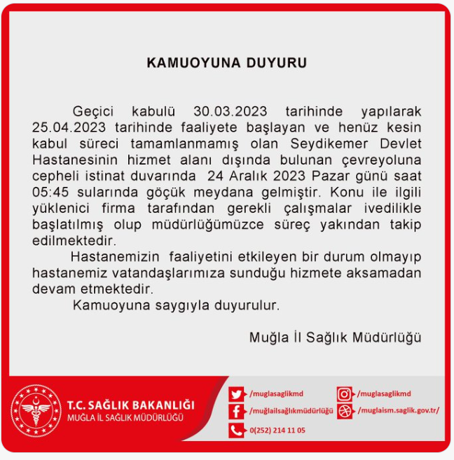 SEYDİKEMER’DE HASTANE DUVARINDA HEYELAN; SAĞLIK HİZMETİ AKSIYOR MU?