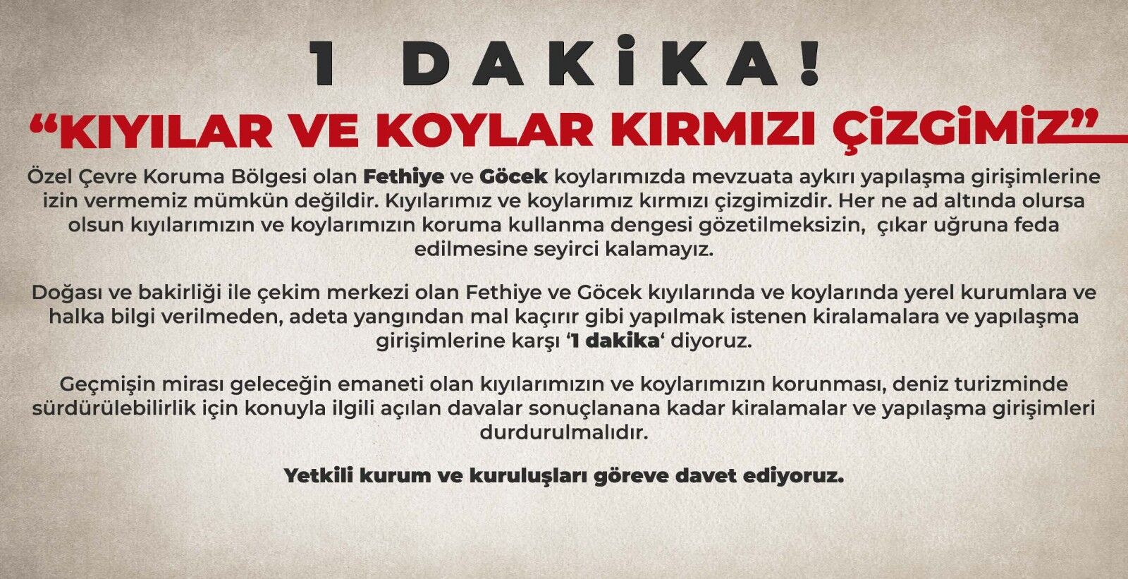 FETHİYE ‘DEN KOYLARDA Kİ YAPILAŞMAYA TEPKİ