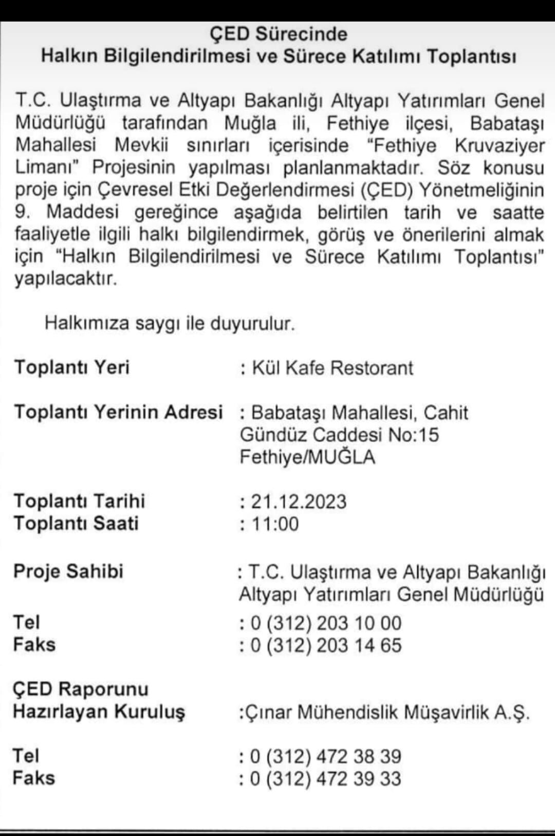 FETHİYE’YE KRUVAZİYER İSKELE İÇİN ÇED TOPLANTISI YAPILACAK