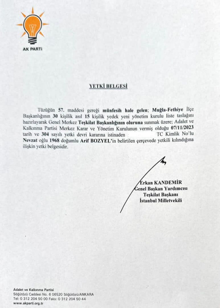 FETHİYE AK PARTİ’DE YENİ BAŞKAN ARİF BOZYEL