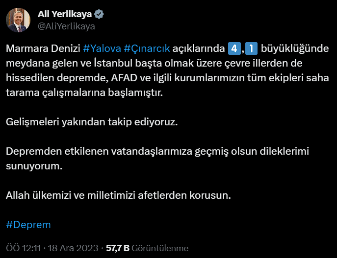 MARMARA DENİZİ'NDE DEPREM: İSTANBUL'DA DA HİSSEDİLDİ