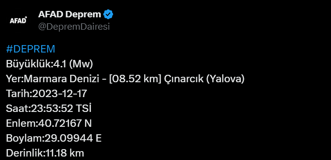 MARMARA DENİZİ'NDE DEPREM: İSTANBUL'DA DA HİSSEDİLDİ