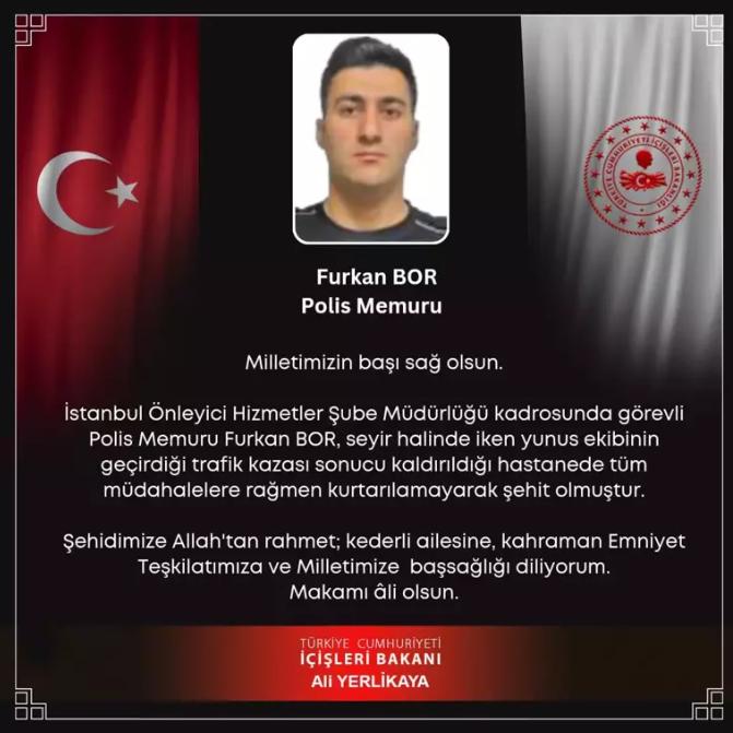 KAZA YAPAN MOTOSİKLETLİ POLİS MEMURU ŞEHİT OLDU