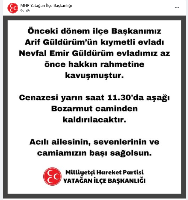 MHP YATAĞAN ESKİ İLÇE BAŞKANI ARİF GÜLDÜRÜM’ÜN OĞLU HAYATINI KAYBETTİ