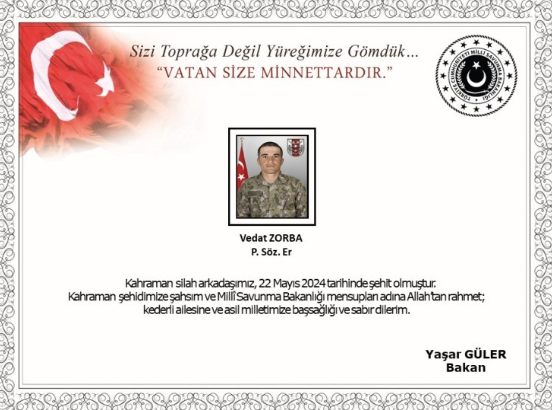 PENÇE-KİLİT OPERASYONU BÖLGESİNDE 1 ASKER ŞEHİT OLDU