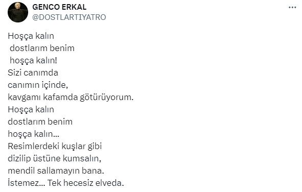 GENCO ERKAL'IN ÖLMEDEN 5 SAAT ÖNCEKİ PAYLAŞIMI ŞAŞIRTTI!