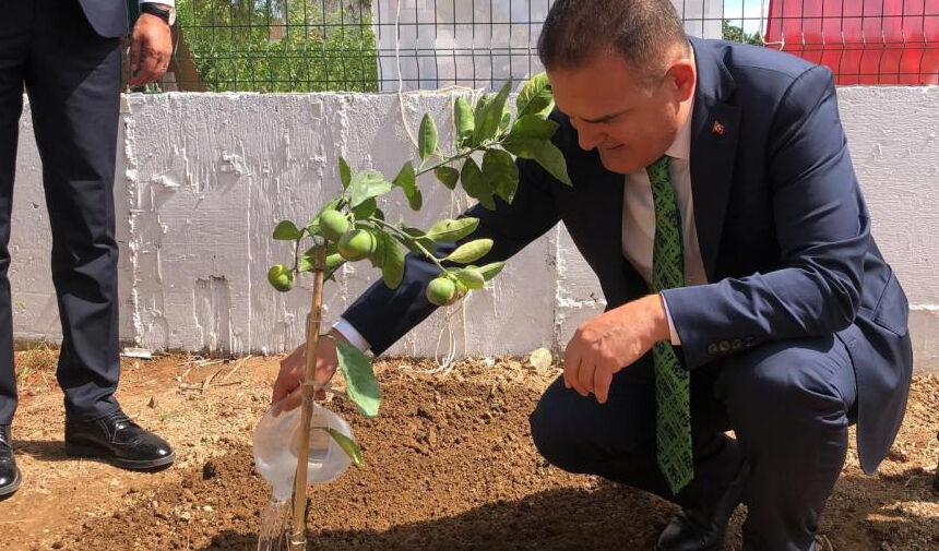 LAÇİN İLKOKULU'NUN AÇILIŞINI VALİ İDRİS AKBIYIK YAPTI, İNŞAAT SIRASINDA KESİLEN AĞACIN YERİNE ÜÇ AĞAÇ DİKTİ
