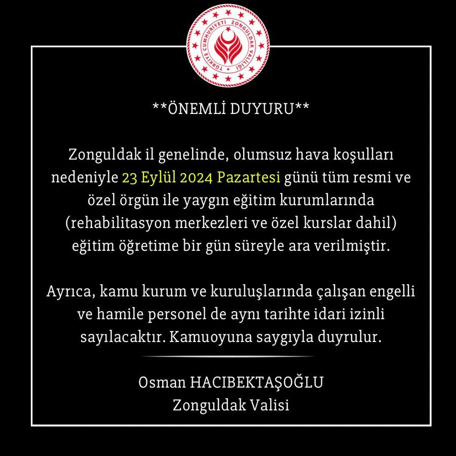 Yarın 24 Eylül okullar tatil mi? Salı hangi illerde okullara yağmur tatili var?