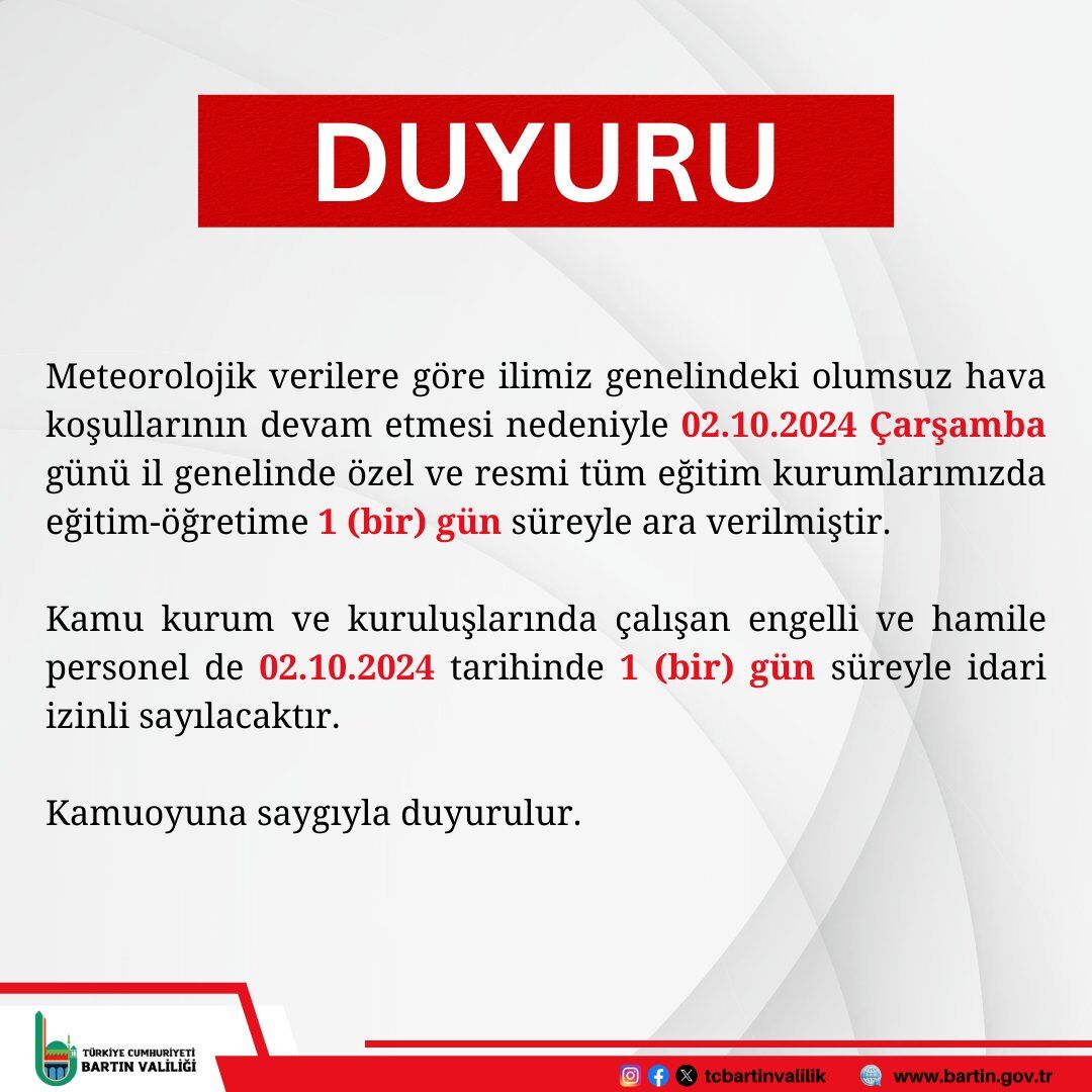 Zonguldak Bartın 2 Ekim okullar tatil mi? Son dakika Zonguldak ve Bartın Valiliği tatil açıklaması