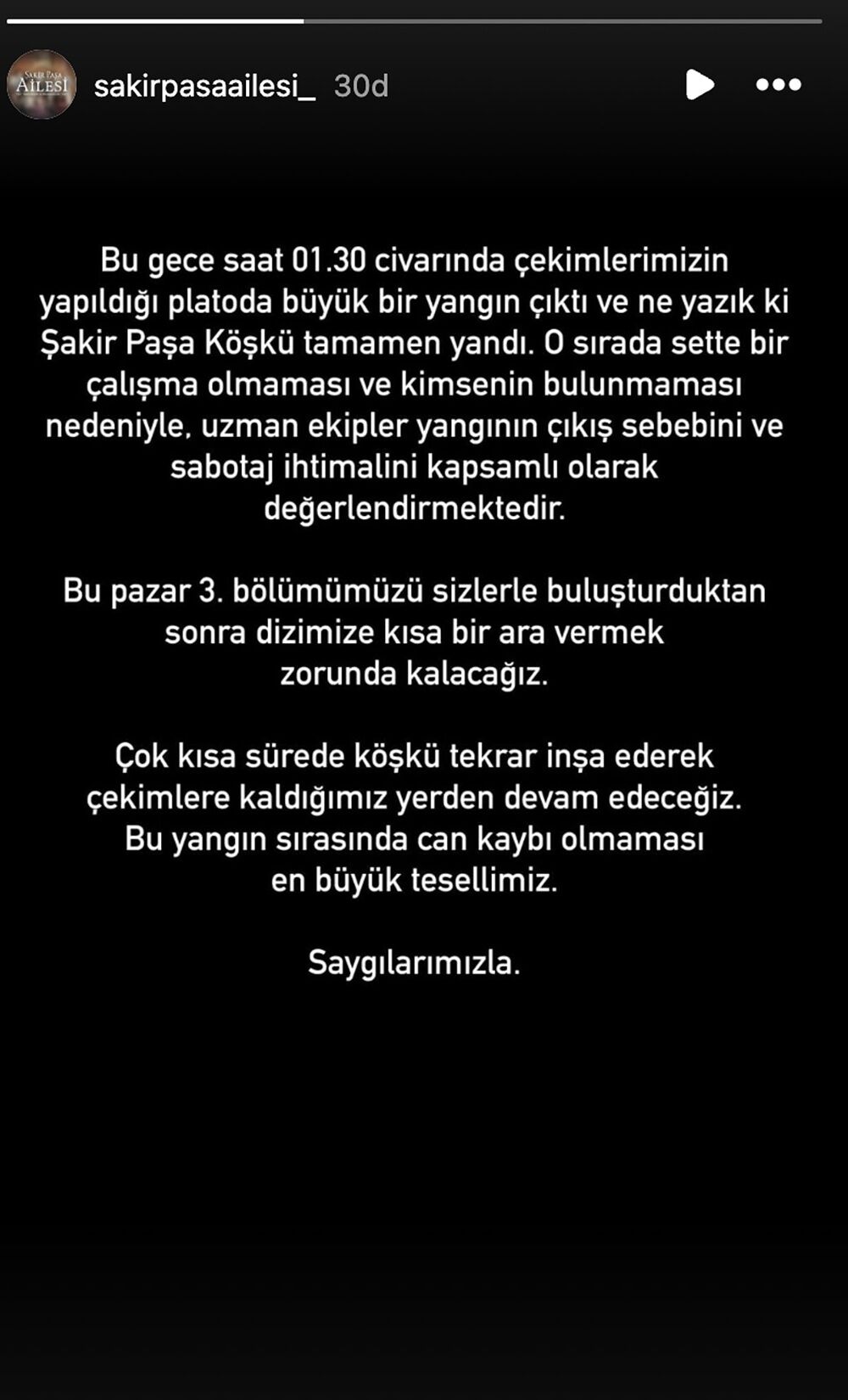 Dizi çekilen köşk yangında küle döndü: Set durdu!