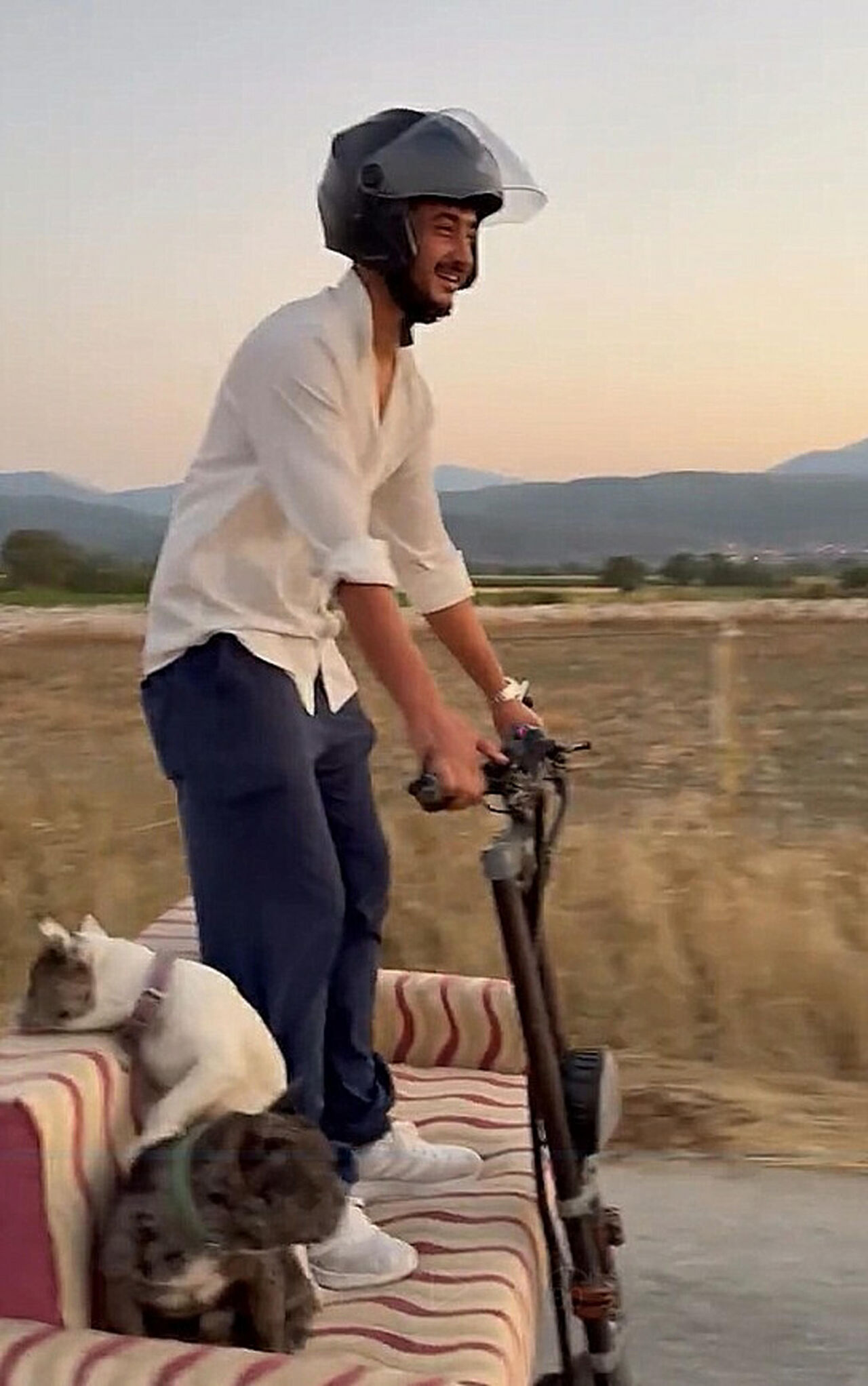 Scooter üzerine koltuk monte edip köpekleriyle geziye çıktı!