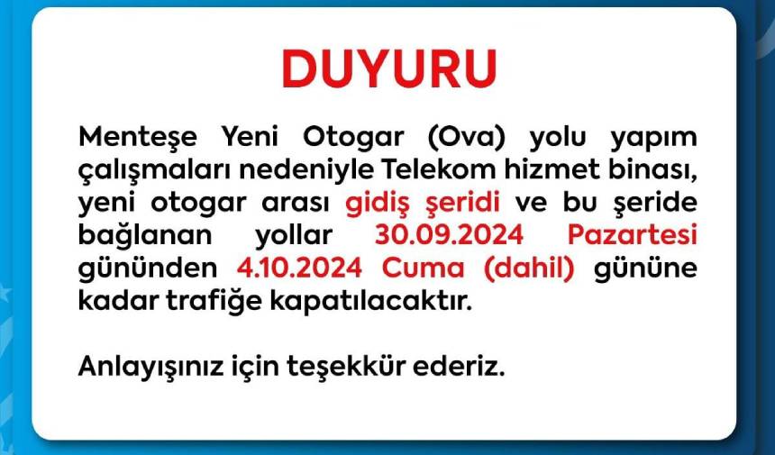 Muğlalılar Dikkat! O Yollar Bugünden Itibaren 5 Gün Trafiğe Kapatılacak! (1)