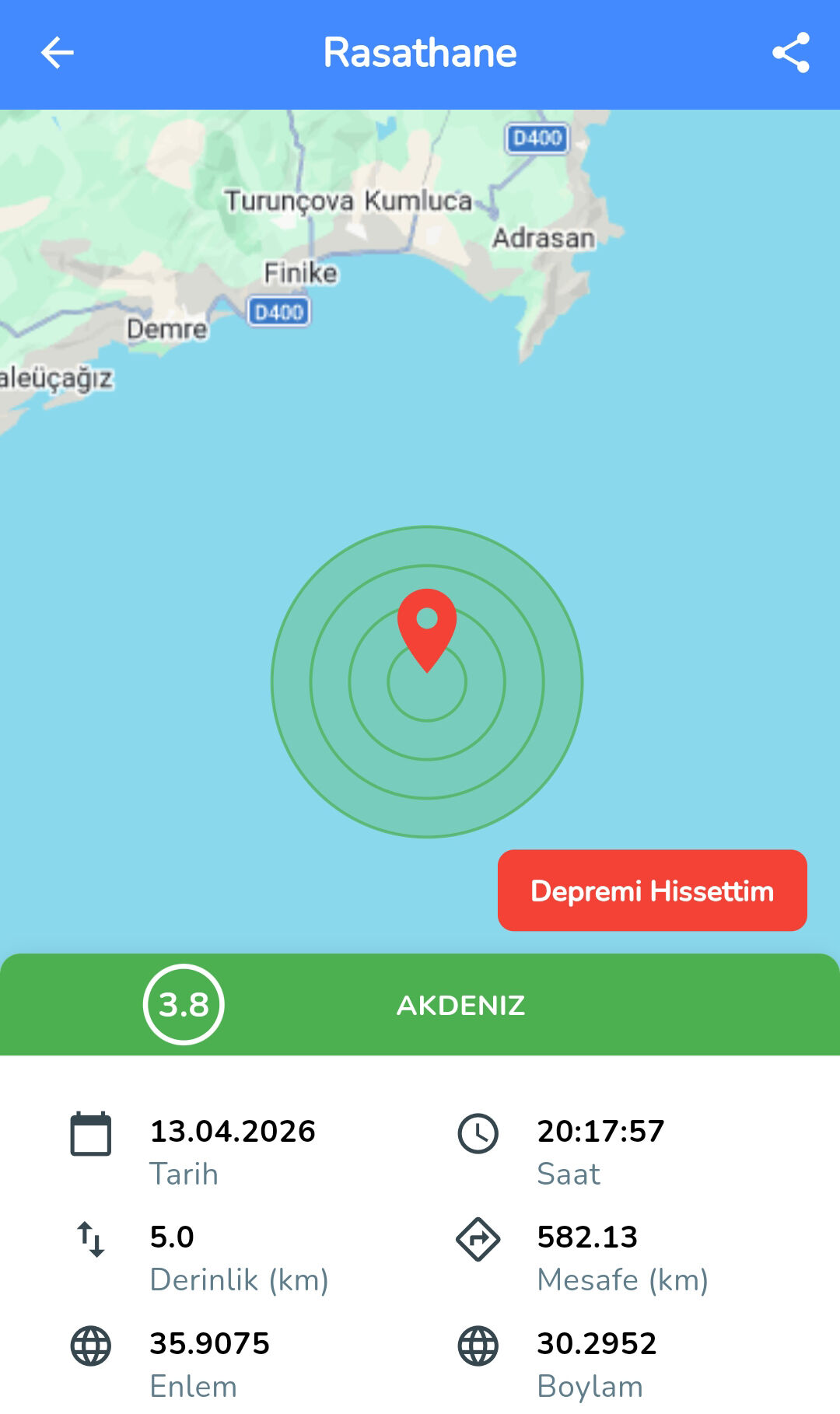 Finike Akdeniz Deprem 13Nisan2026