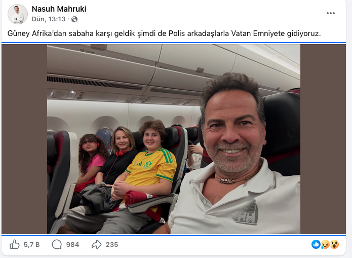 Nasuh Mahruki, dün facebook paylaşımında, Güney Afrika'dan geldikten hemen sonra gözaltına alındığını duyurmuştu.