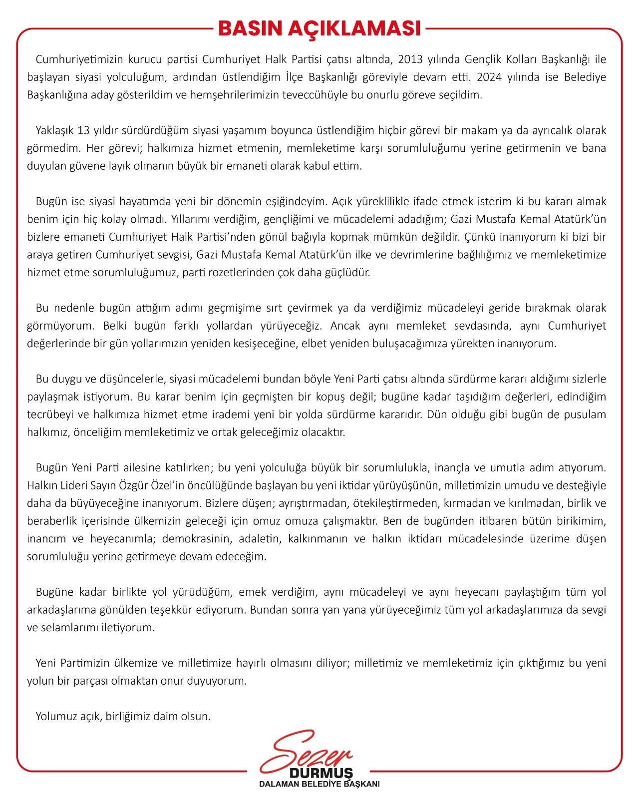 Dalaman Belediye Açıklama